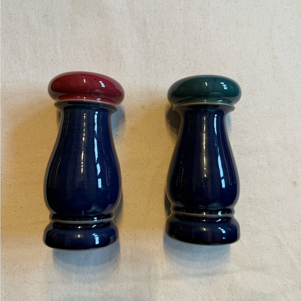 Denby Harlequin Ceramic Salt and Pepper Shaker Set - Blue, Green and Red